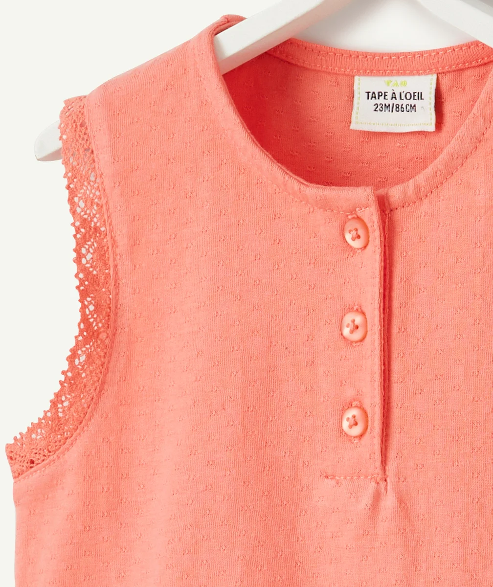 T-SHIRT BÉBÉ FILLE EN COTON SANS MANCHES COULEUR CORAIL