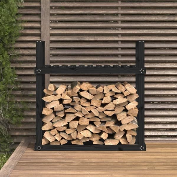 vidaXL Vedstativ svart 110x35x108,5 cm heltre furu