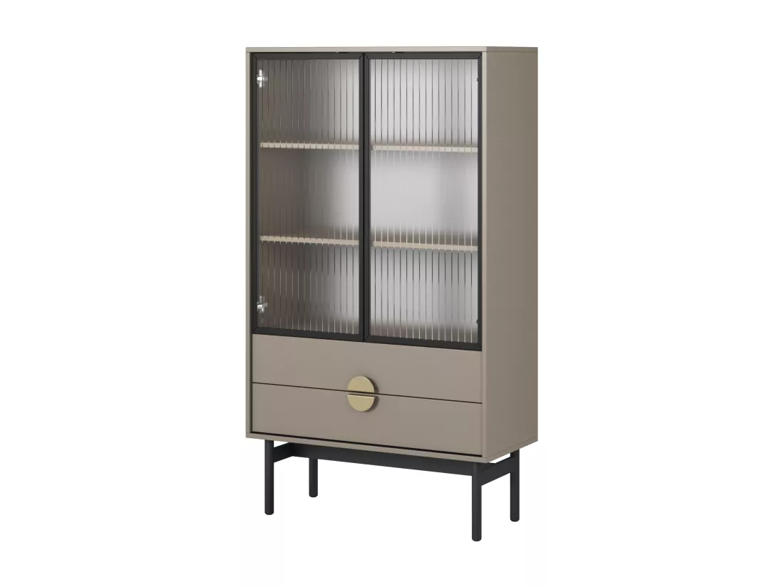 Vitrine basse - 85 cm - avec trois étagères et tiroirs - gris pierre - STOON