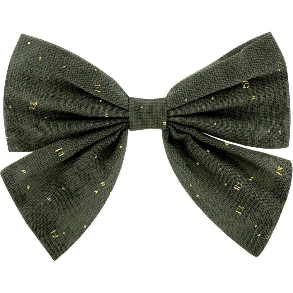 Barrette Noeud Papillon Gaze Pois Or Kaki