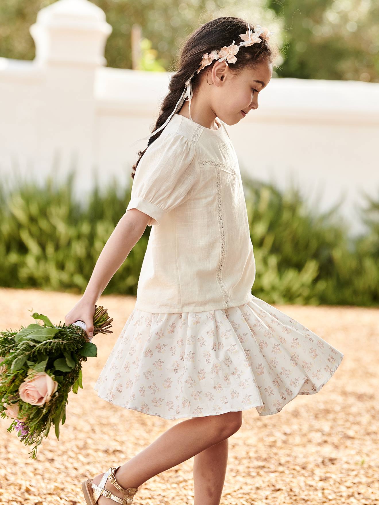 Saia floral para festa infantil, cor off-white