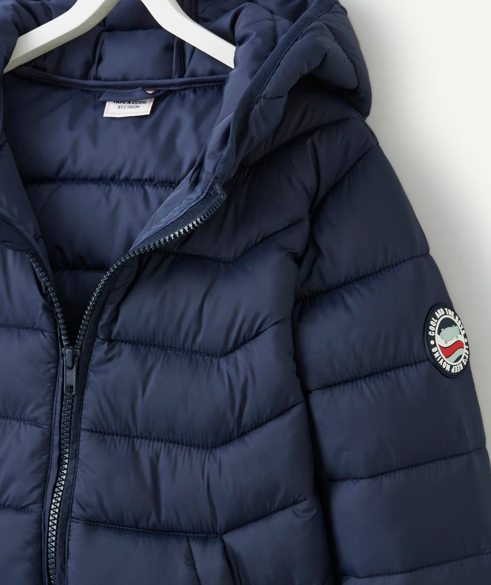 DOUDOUNE À CAPUCHE GARÇON EN FIBRES RECYCLÉES BLEU MARINE