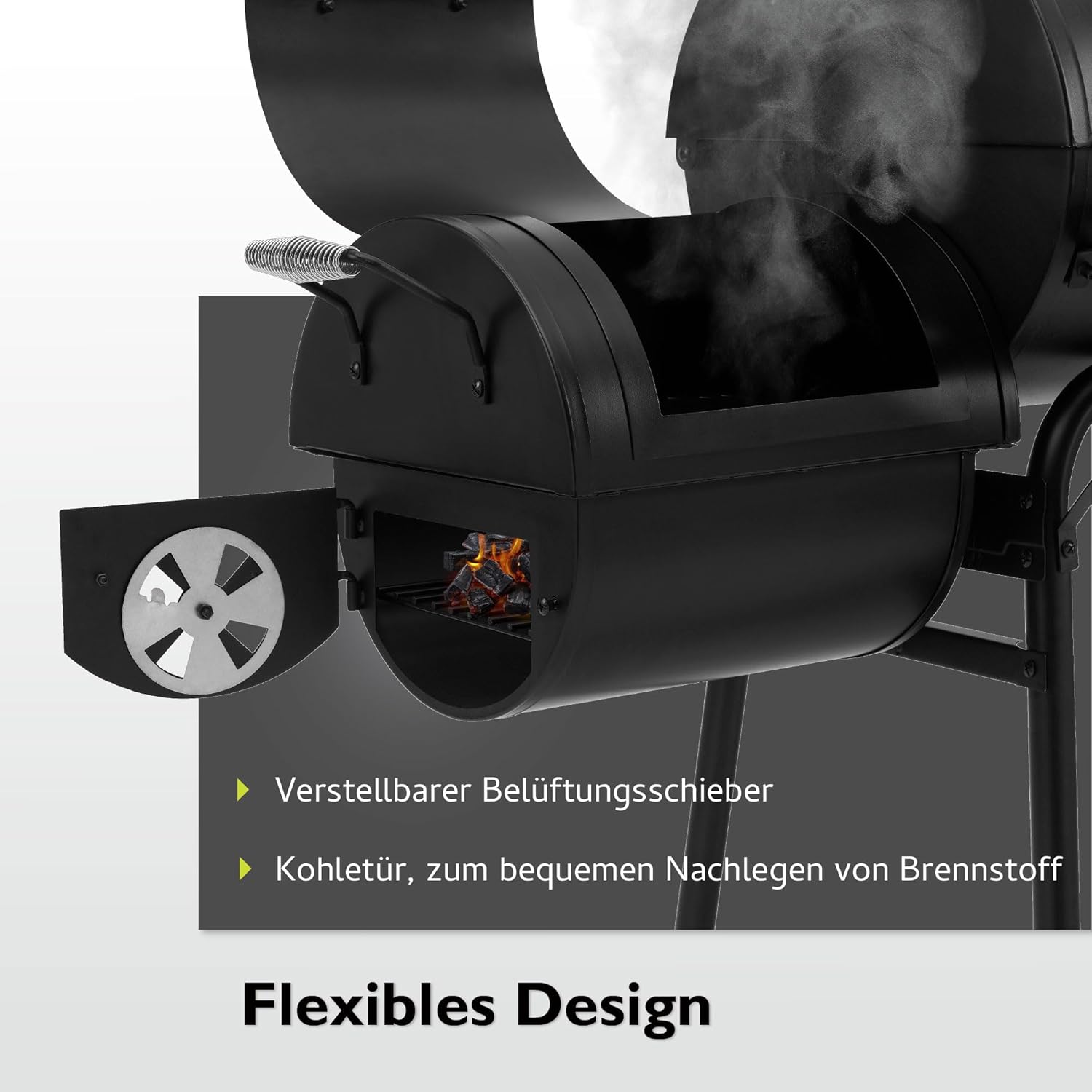 tepro BBQ Smoker Grill Biloxi, Holzkohle Grillwagen mit 2 Grillkammern, Räder und Thermometer im Deckel, Maße ca. 126 x 63,5 x 126 cm, Schwarz