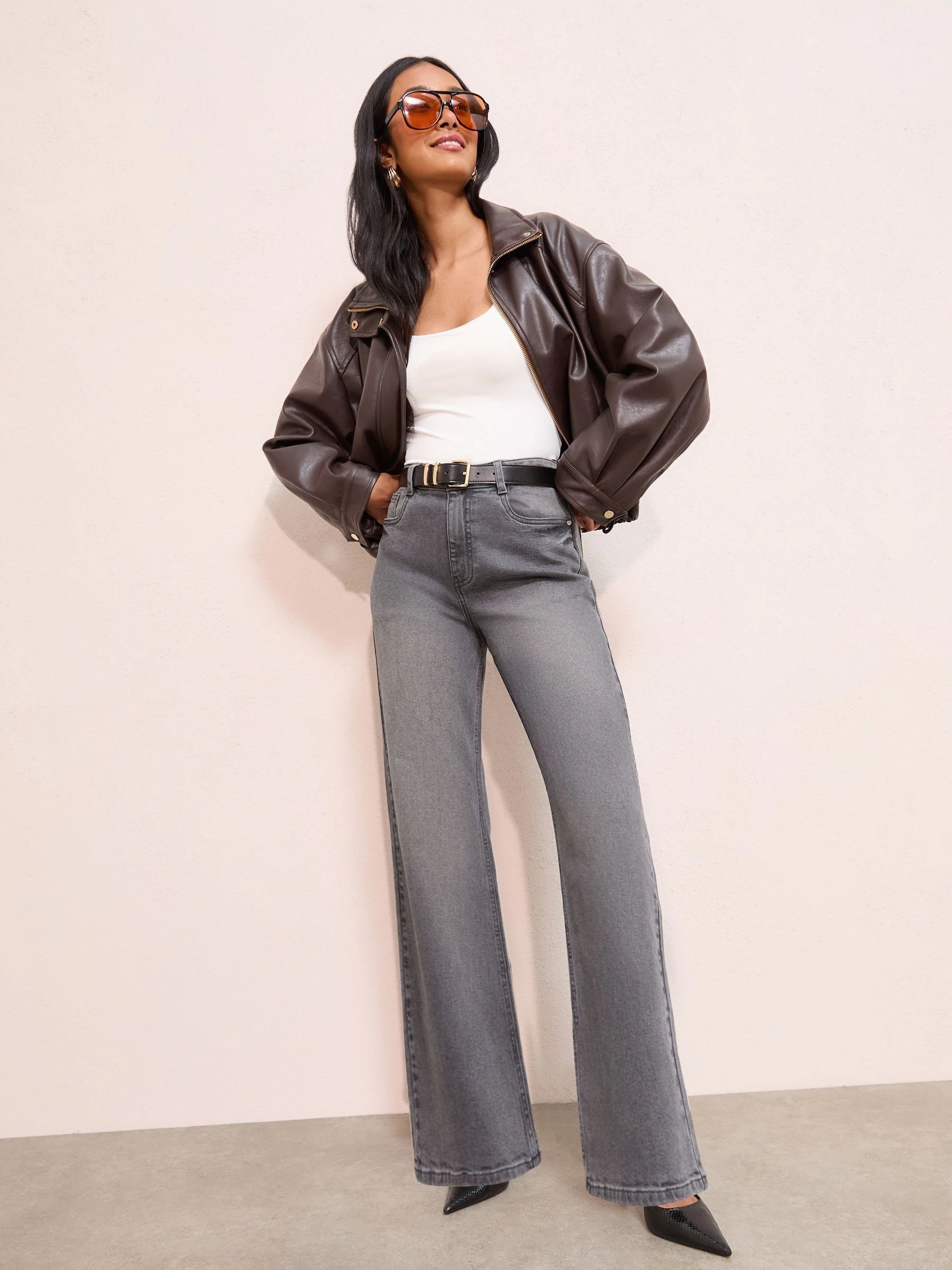 Grijs denim - Friends Like These X Lucy Mecklenburgh alledaagse jeans met wijde pijpen