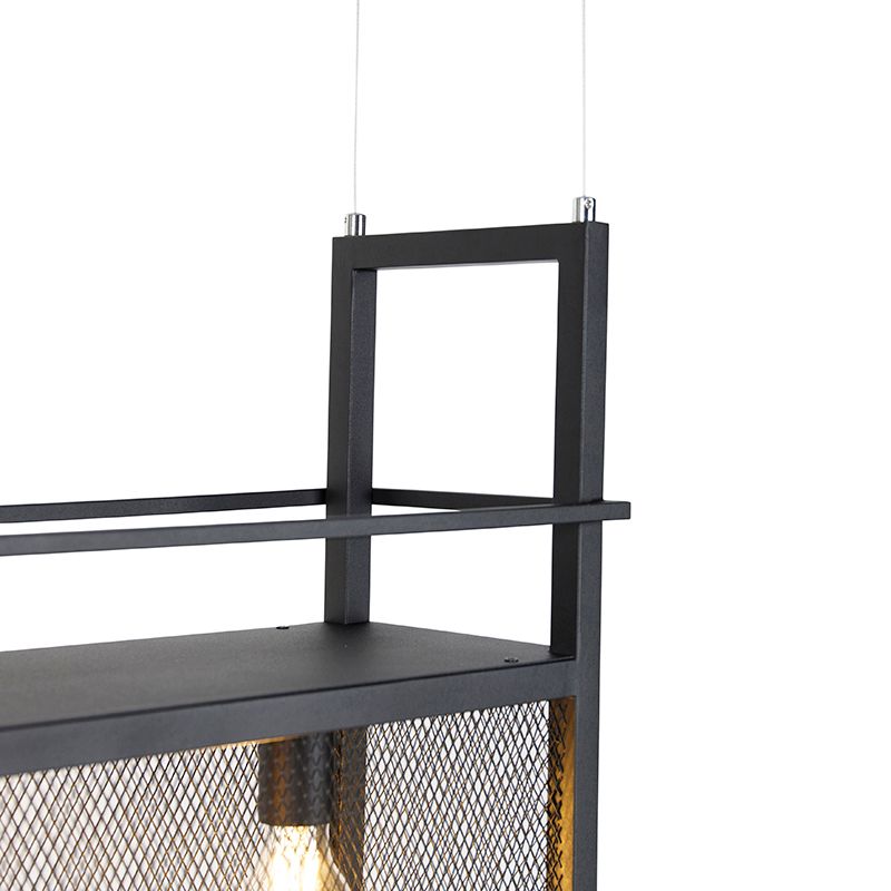 Industriële hanglamp zwart met gaas 4-lichts - Cage Rack