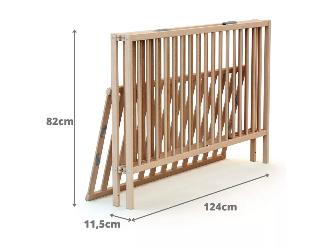 Lit bébé pliant 60 x 120 en bois Hêtre Brut avec matelas
