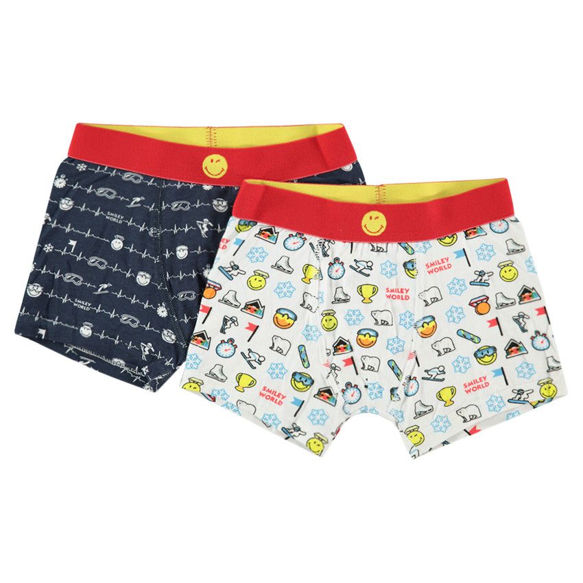 Lot de 2 boxers en coton avec motif Smiley - Bleu marine