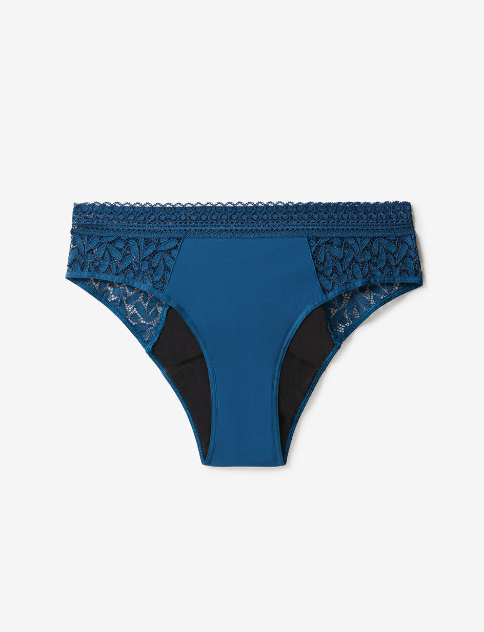 Culotte menstruelle taille basse flux moyen - bleu transat