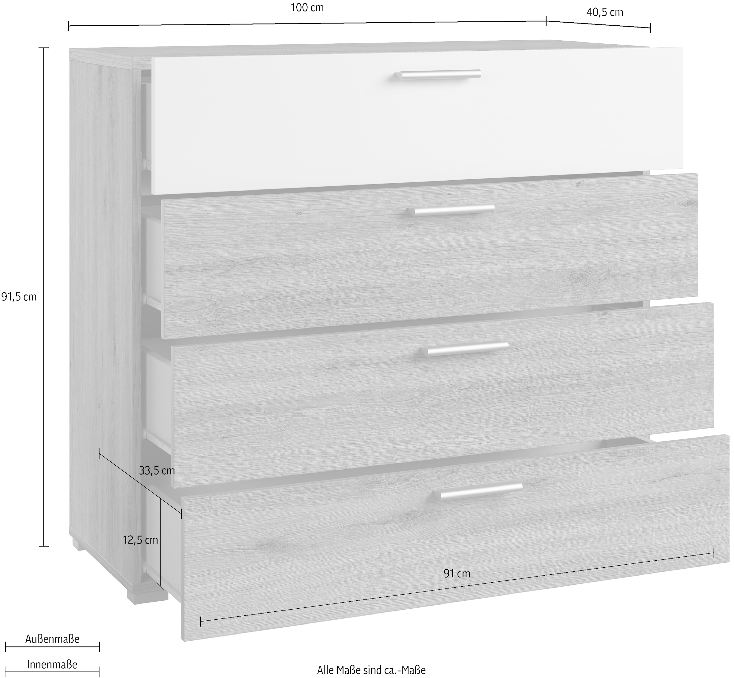 Home affaire Schubkastenkommode »Bitry, Breite 100 cm, Sideboard mit Schubladen, viel Stauraum« Mehrzweckschrank fühlbare Struktur, Holzoptik