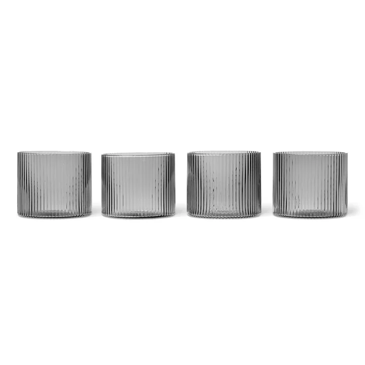 Ferm Living - Ripple Trinkglas low, smoked grey (4er-Set)