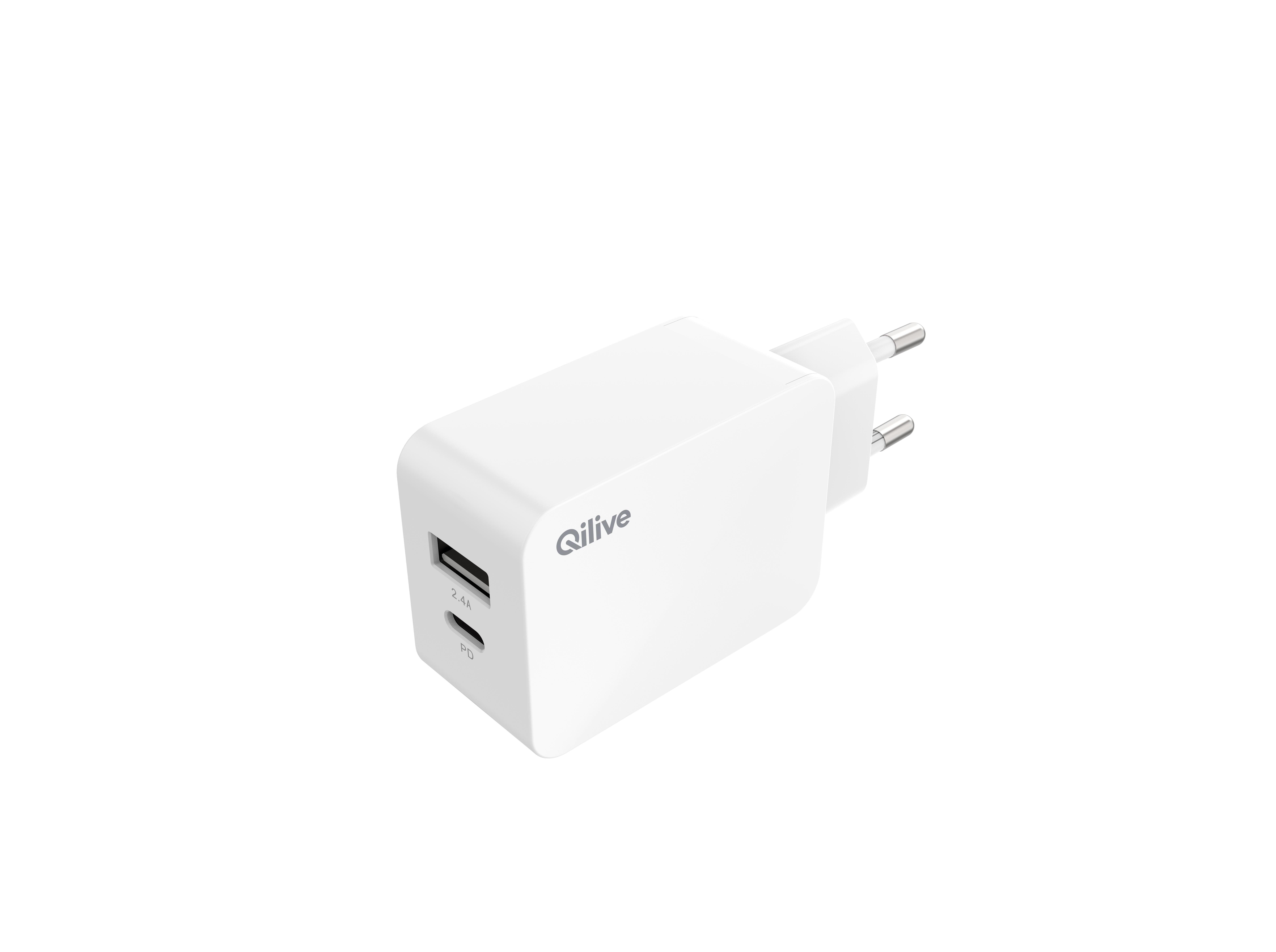 CARREGADOR USB-A QILIVE 600128987 5V2.4A USB-CPD20W BR
