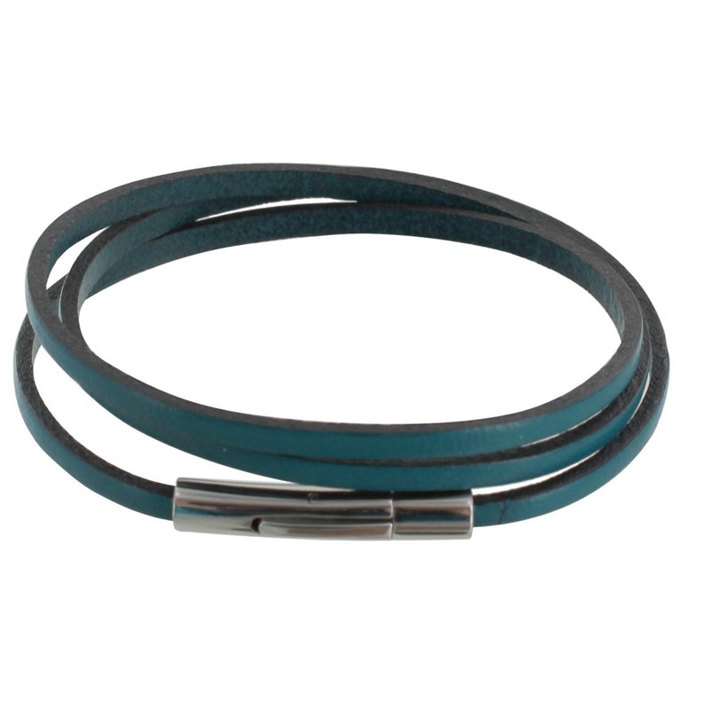 Bracelet Femme Cuir Plat Fermoir Acier Inoxydable - Colors - Turquoise