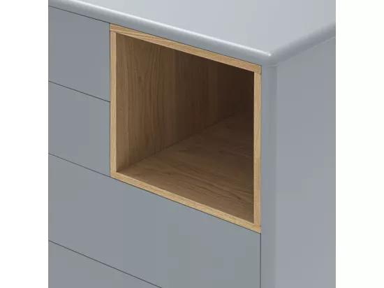Corvo - Commode 4 tiroirs 1 niche en bois L90xH90cm : Couleur - Gris clair