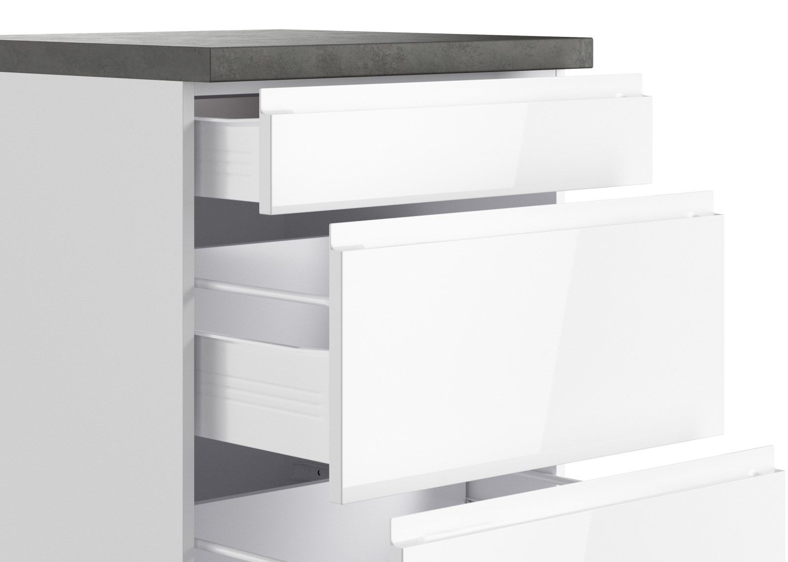 Unterschrank MONZA - weiß Hochglanz - Beton-Optik - 60 cm