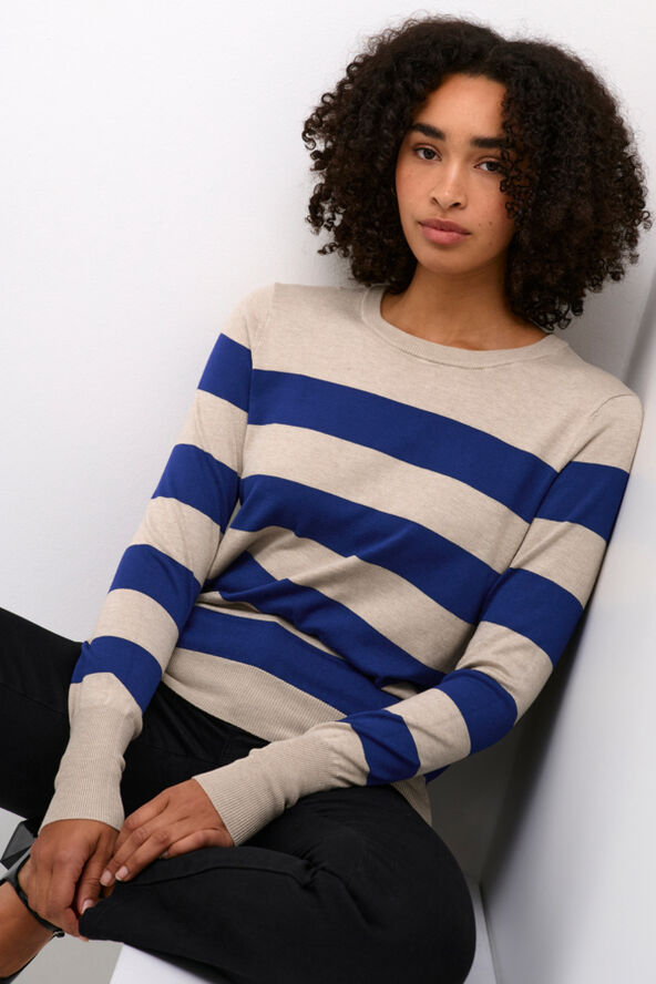Kaffe KAlizza Striped Knit Pullover Blue/feather gray mel. stripe