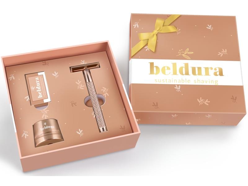 Beldura Geschenkset Gold Edition Damen 3-teilig Nachhaltige Rasur im edlen Gold-Design