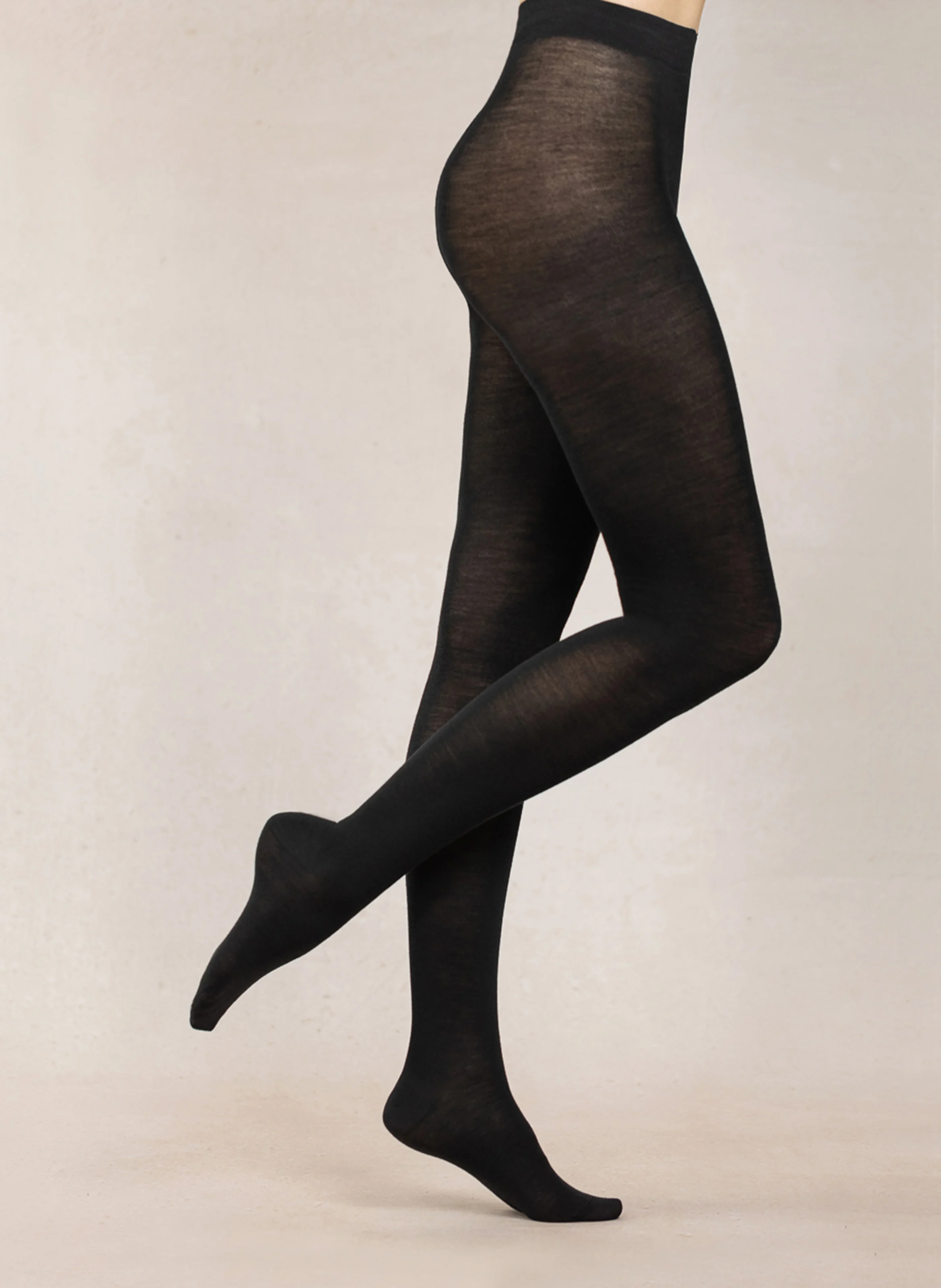 Collants en laine fine et coton mélangés | Noir