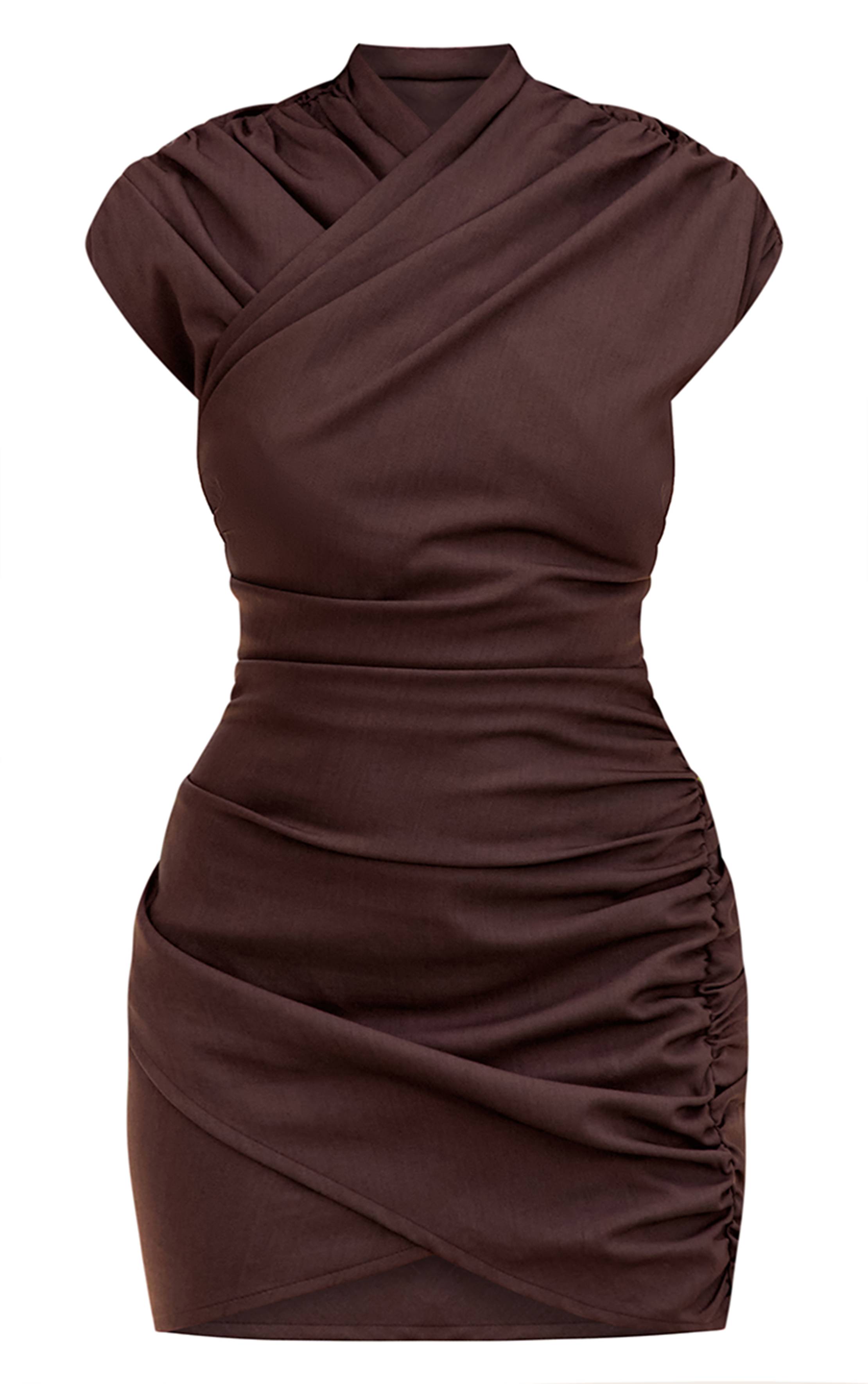 Chocolate Brown Robe Moulante À Encolure Croisée