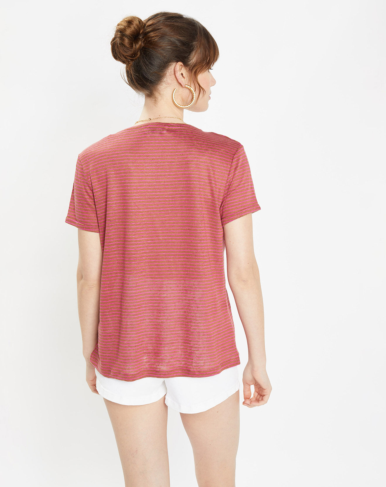 Galeries Lafayette T-Shirt 100% Lin Day marron/rose