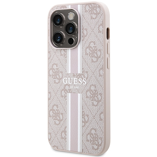 iPhone 15 Pro MagSafe Leder Hardcase Hülle 4G Printed Stripes (GUHMP15LP4RPSP) - Rosa