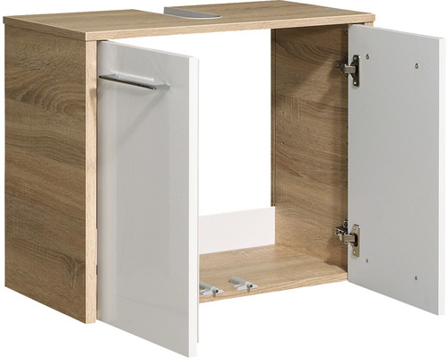 Pelipal Lagos wastafelmeubel, BxHxD 65 x 53 cm x 33 cm, frontkleur wit hoogglans, romp naturel eiken, 382.016517