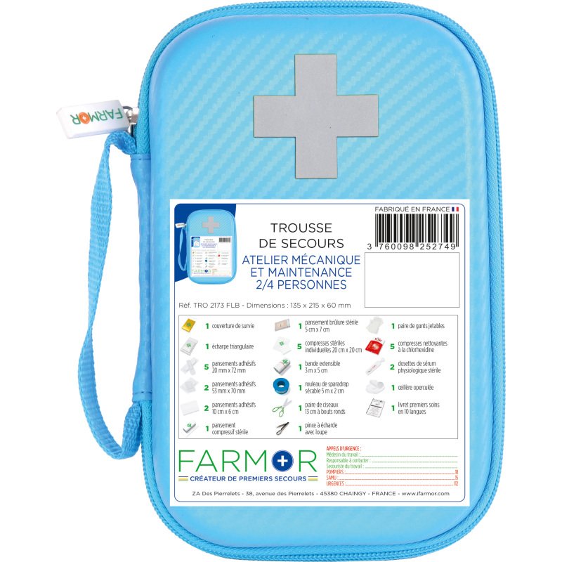 Trousse de secours Atelier Mécanique et de Maintenance 2/4 personnes en PU bleu