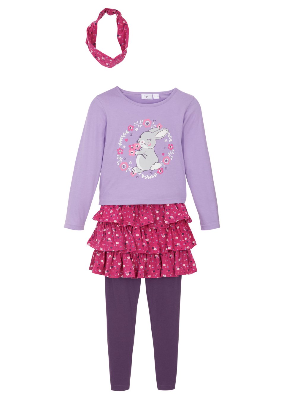 T-shirt, jupe, legging, bandeau de cheveux (Ens. 4 pces.) fille