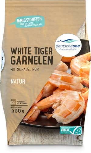 Deutsche See White Tiger Garnelen, mit Schale, roh Natur, gefroren
