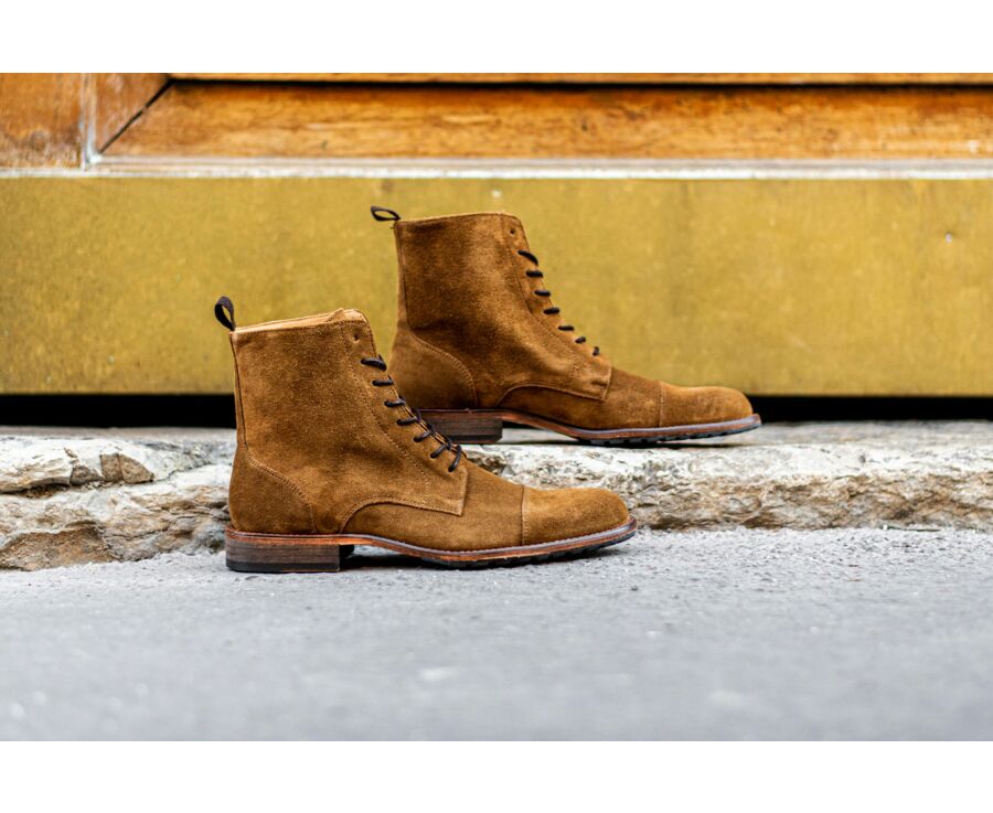 Derby boots homme à lacets Velours Cognac - ENFIELD PATIN