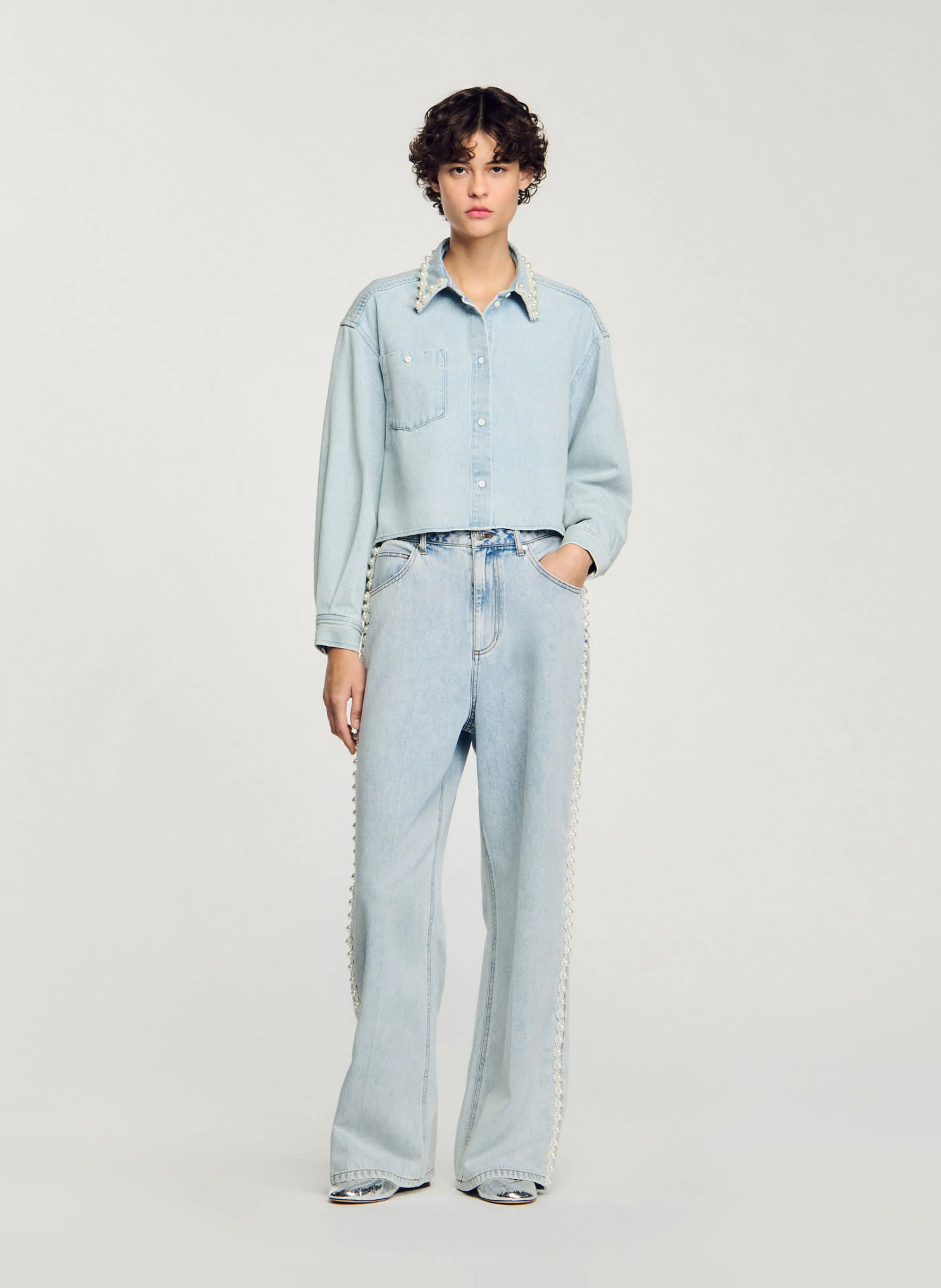 Chemise droite col classique en coton | Bleu