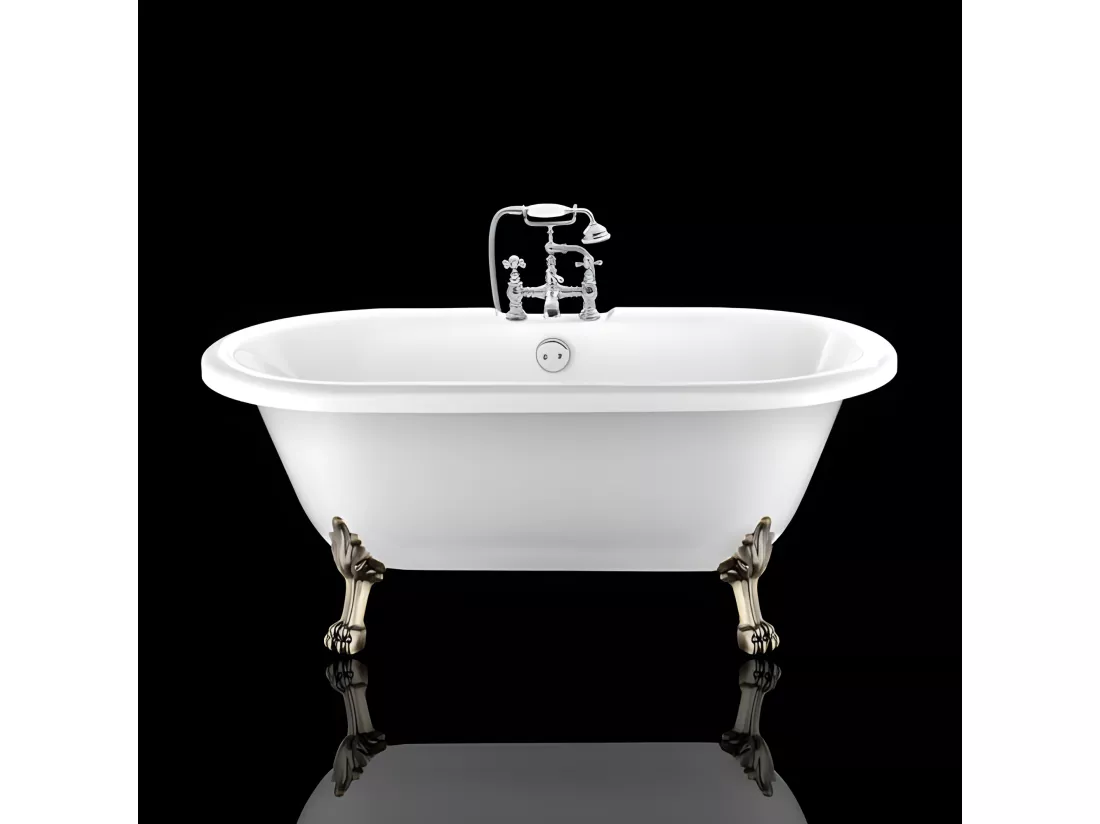 Baignoire ancienne rétro sur pieds CHELSEA Blanche 154 cm Pieds de Lion Bronze jaune vieilli