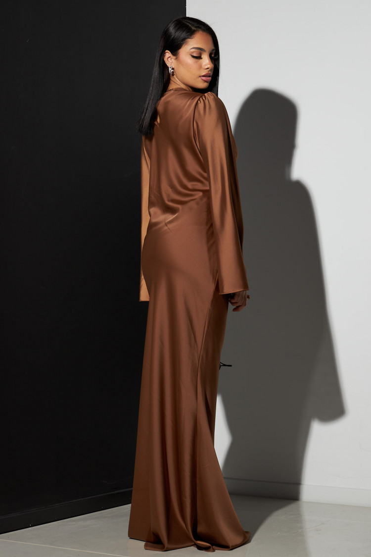 Robe ample satinée marron