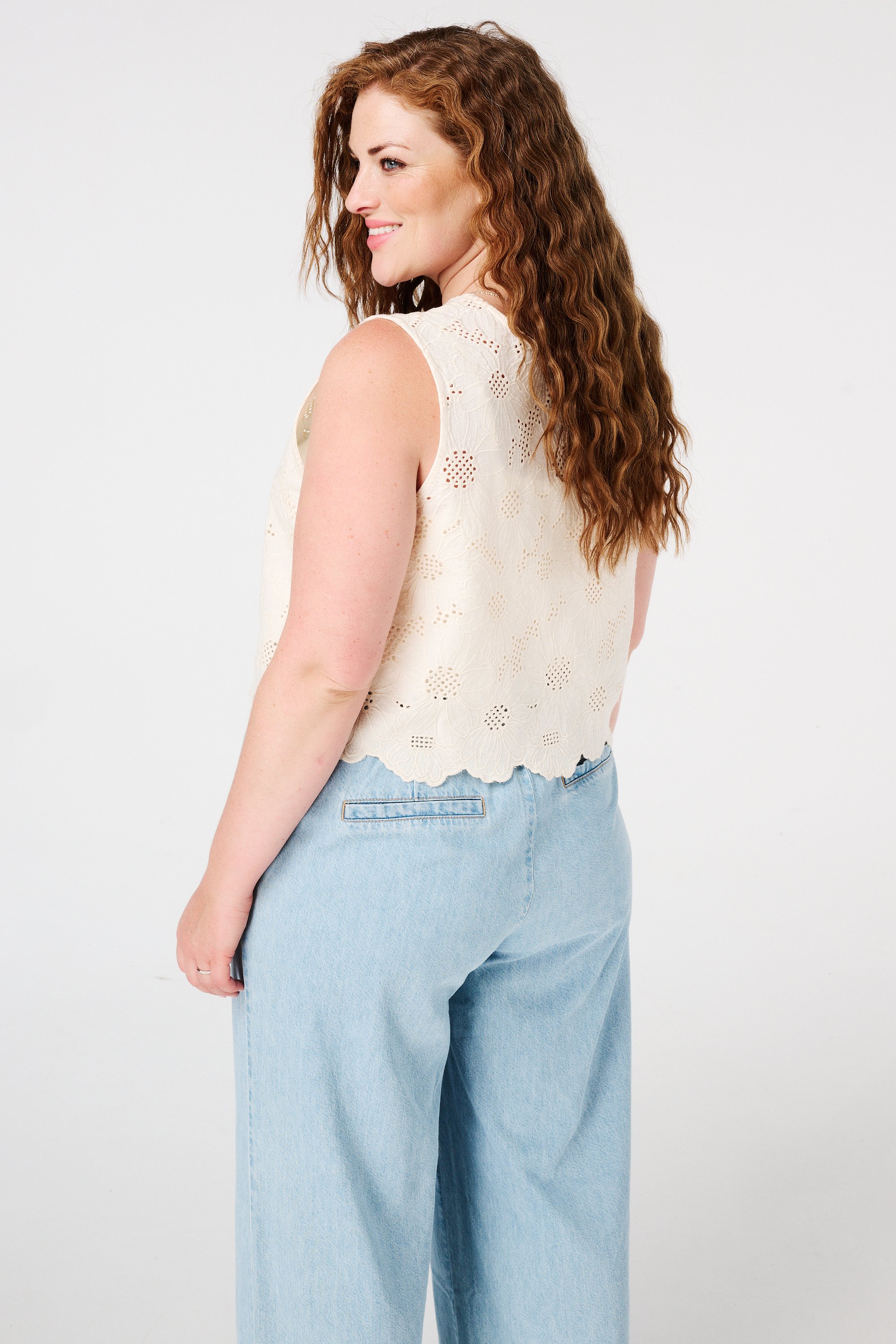 Gilet van katoen met broderie Cream