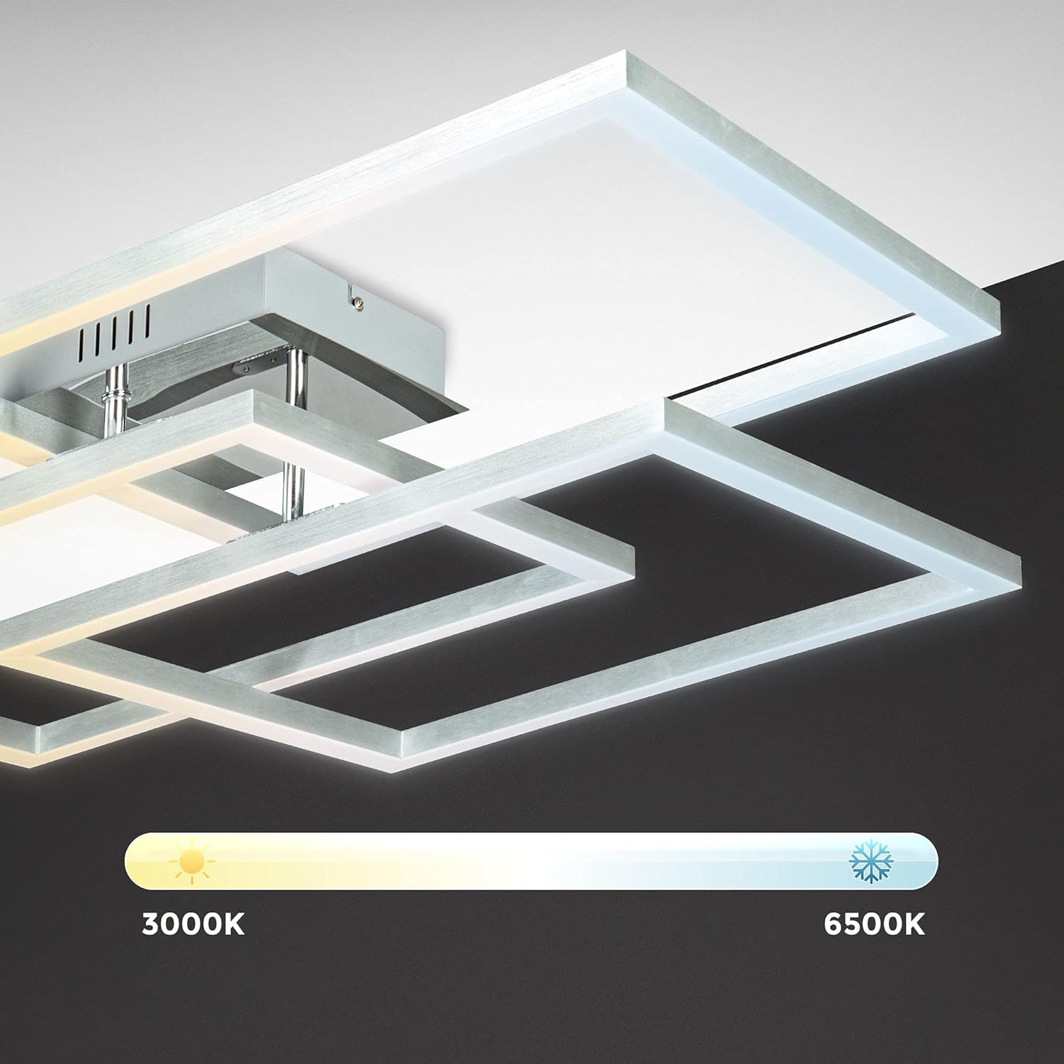 B.K.Licht - Smart Home LED Deckenlampe mit App- und Sprachsteuerung, einstellbar von warmweiß bis kaltweiß, buntes RGB Licht, Lampe, LED Deckenleuchte, Wohnzimmerlampe, 69,5x69,5x11,7 cm, Chrom-Alu