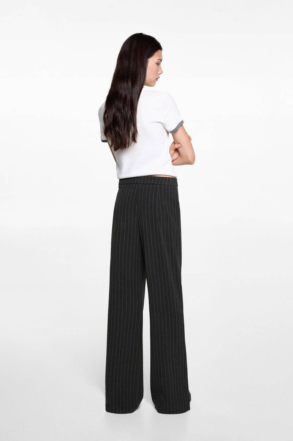 MANGO TEEN wide leg broek met krijtstreep donkergrijs