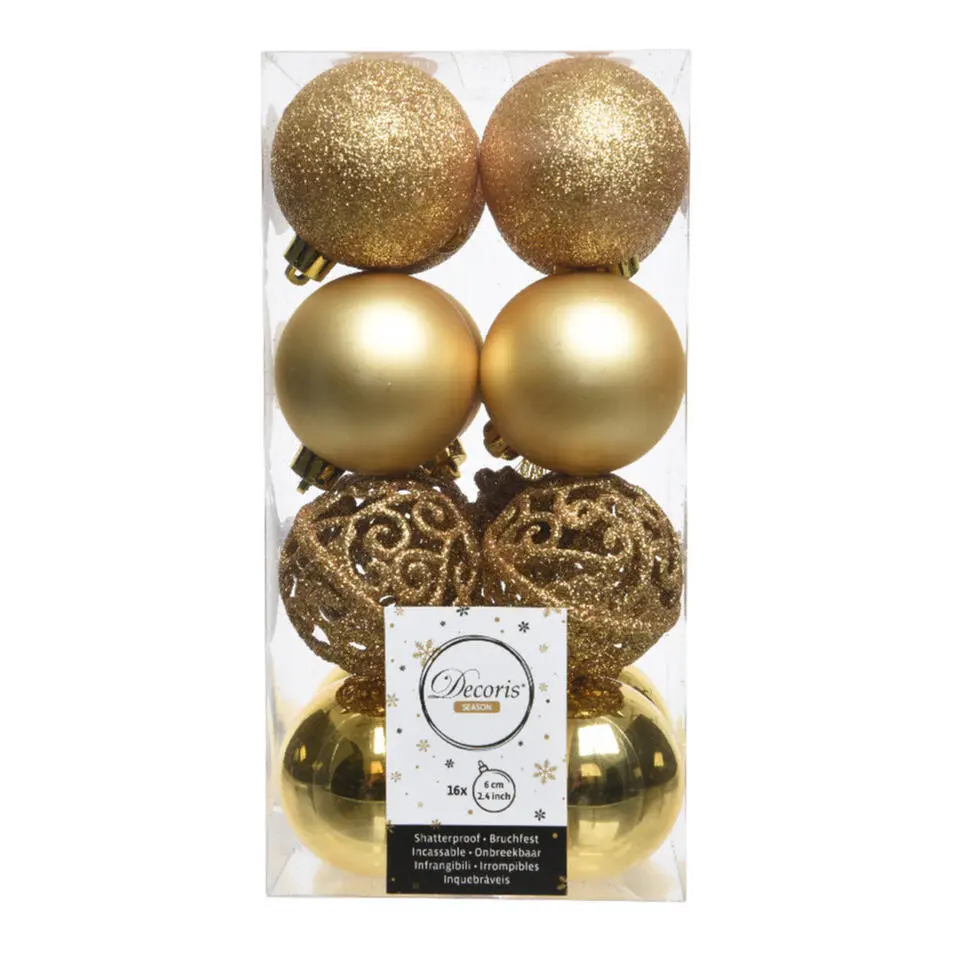 Decoris Kerstballen - 16x st - goud - D6 cm - kunststof