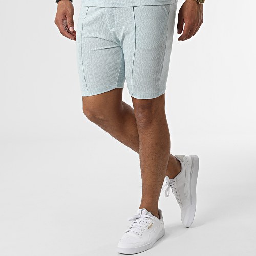 Ensemble Tee Shirt Col Zippé Short Jogging C5840-C8150 Bleu Clair