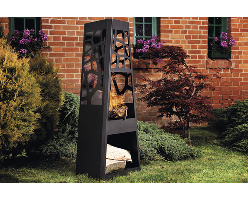 Metalen tuinhaard met opbergruimte dobar 48 x 30,5 x 124 cm staalplaat zwart brandwerend