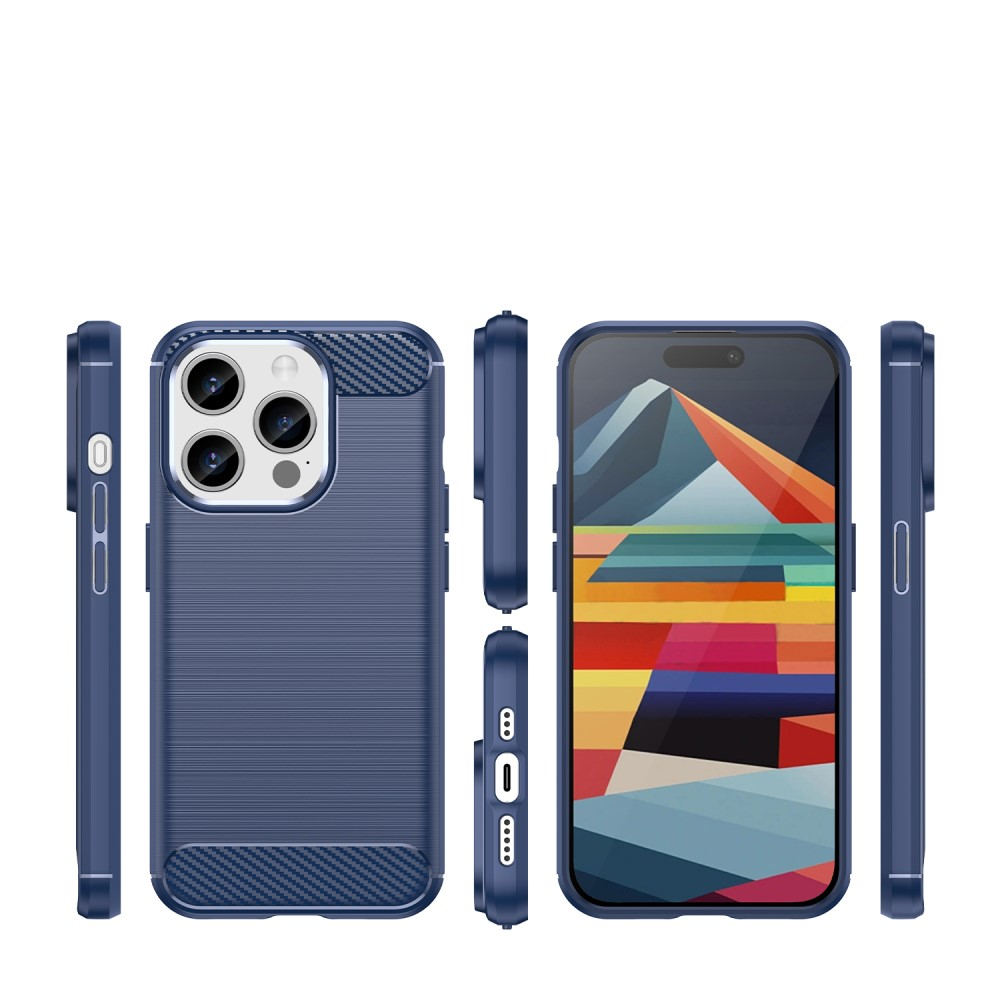 iPhone 15 Pro Gummi Case Schutzhülle Carbon Look - Blau