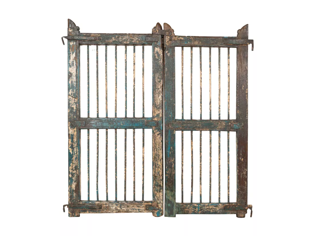 BISCOTTINI Portail - Bois Massif et Fer Finition Antique - Clôture en Fer - Portail en Métal - Porte Décorative - Portail d'Entrée - Clôture en Bois - Intérieur et Extérieur - 100x6x102cm