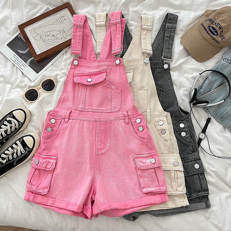 Babique - Gewassen Cargo Denim Jumper Shorts