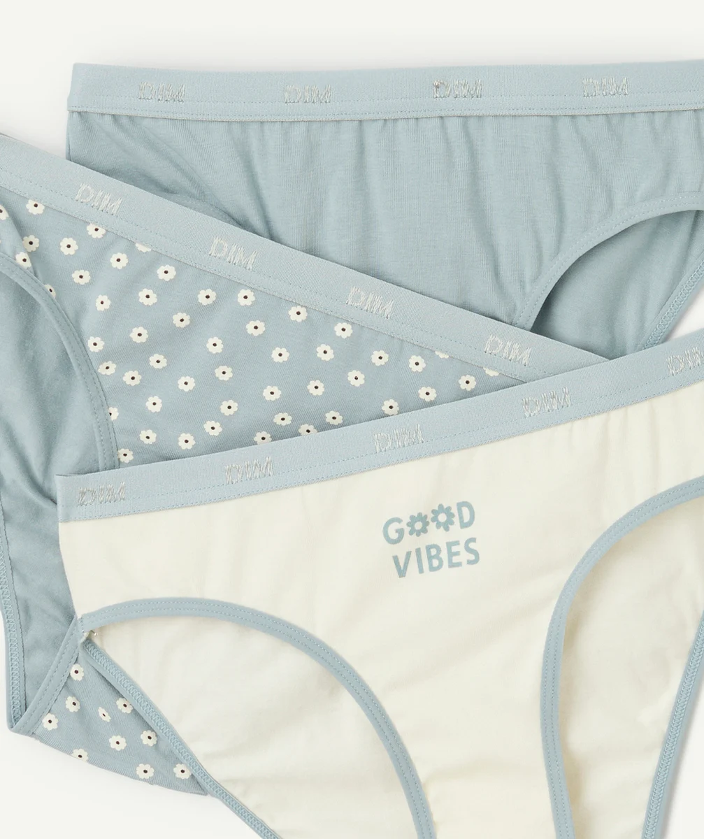 DIMlot de 3 culottes fille pocket bleu et écru avec imprimé à pois