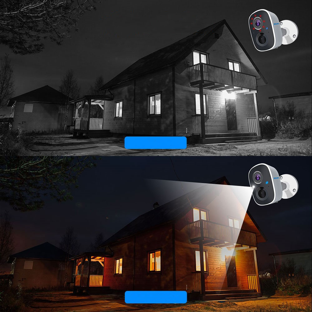 WiFi IP Kamera FullHD 1080p Infrarot LED's Nachtsichtfunktion   Akku (5200mA) / Micro SD / Wandhalterung für iOS/Android (IP65) - Weiss