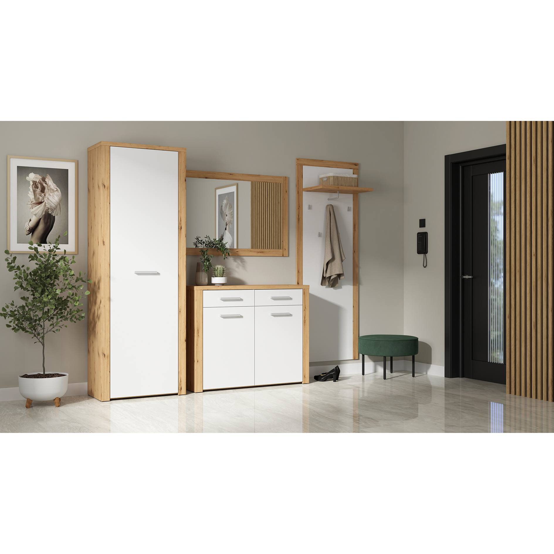Garderobenschrank - Artisan Eiche - weiß - 70 cm breit