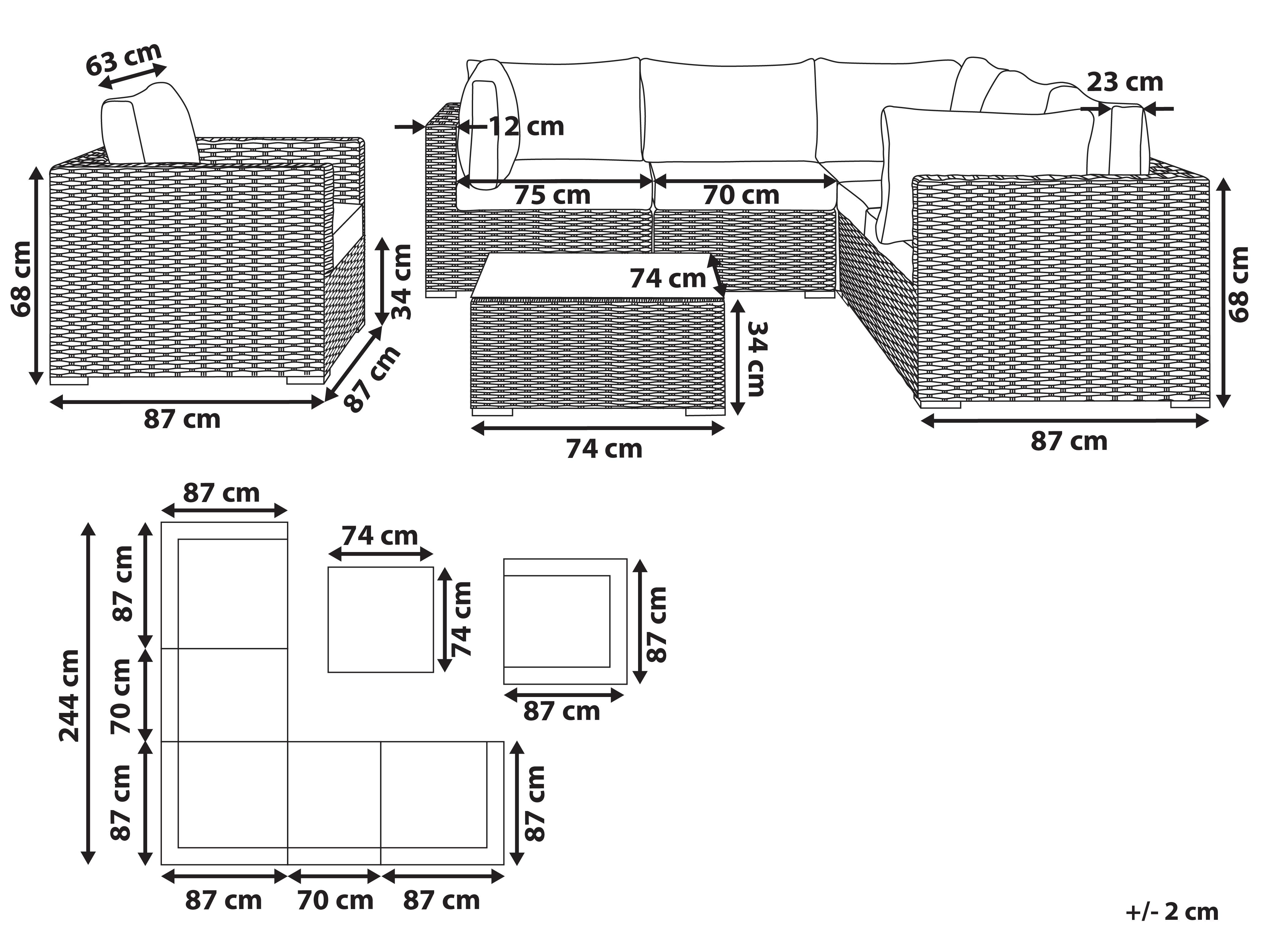 Loungeset met tafel 6-zits CONTARE linkszijdig modulair PE rotan Taupe
