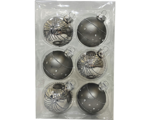 Lafiora Kerstboomballen Ø 6 cm grijs 6 st.