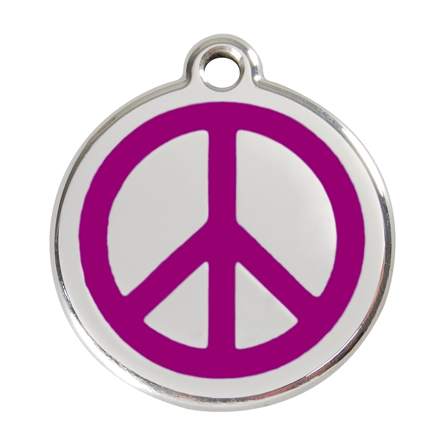 Placa de identificação para cães em aço inoxidável esmaltado roxo com a palavra 