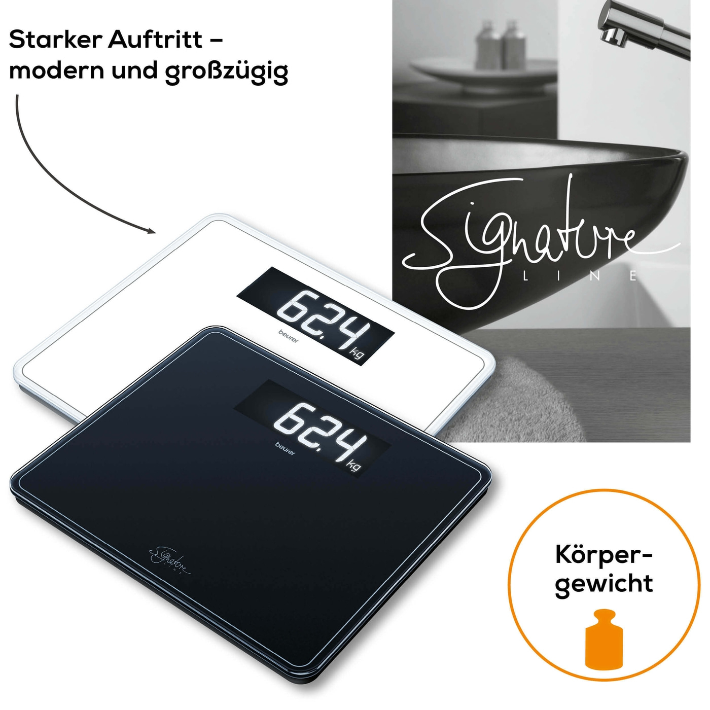 GS 410 Glaaswaage Signature Line LED Personen Waage inkl. 3x AAA Batterien (73576) - Schwarz