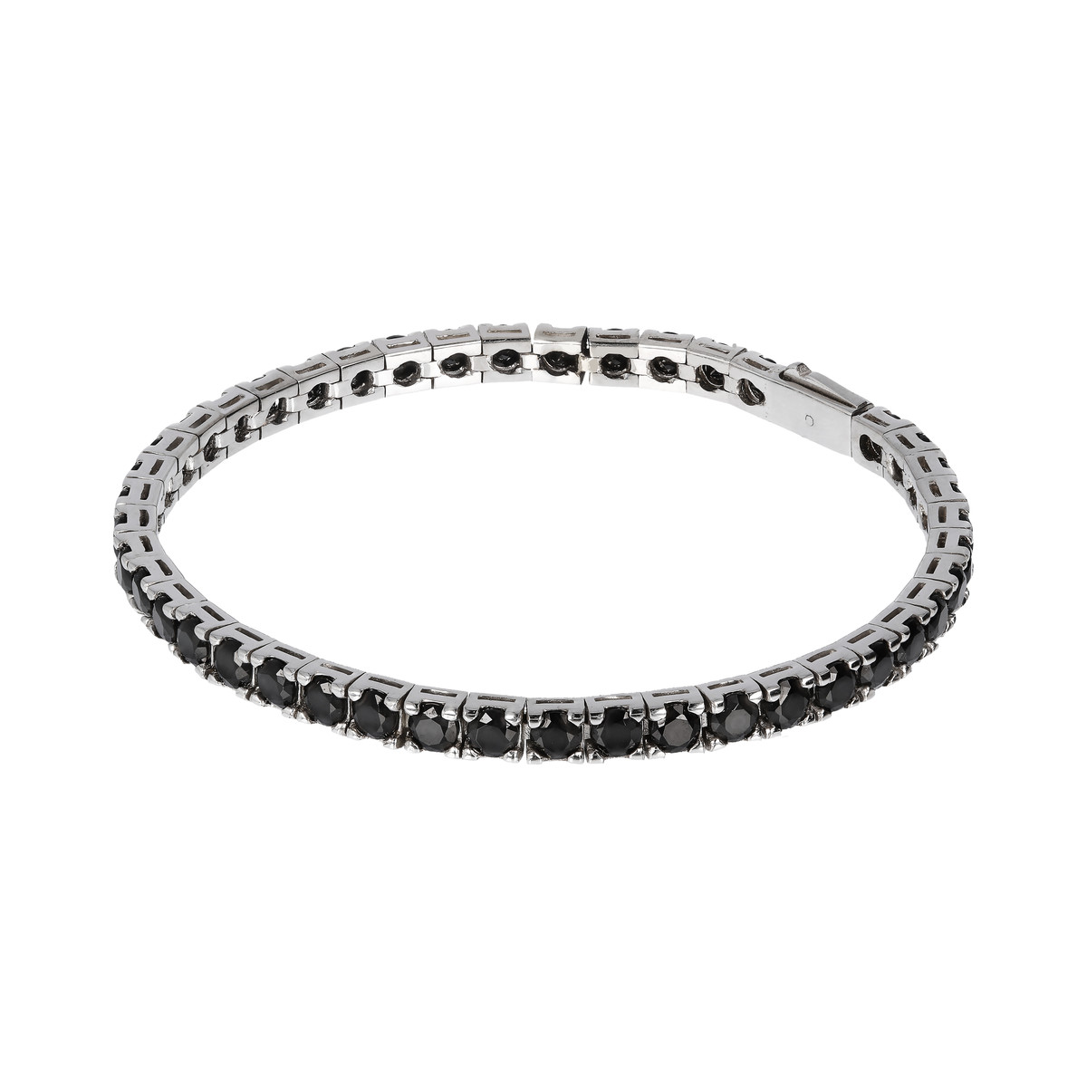Bracelet argent 925 spinelles noires rondes 21cm