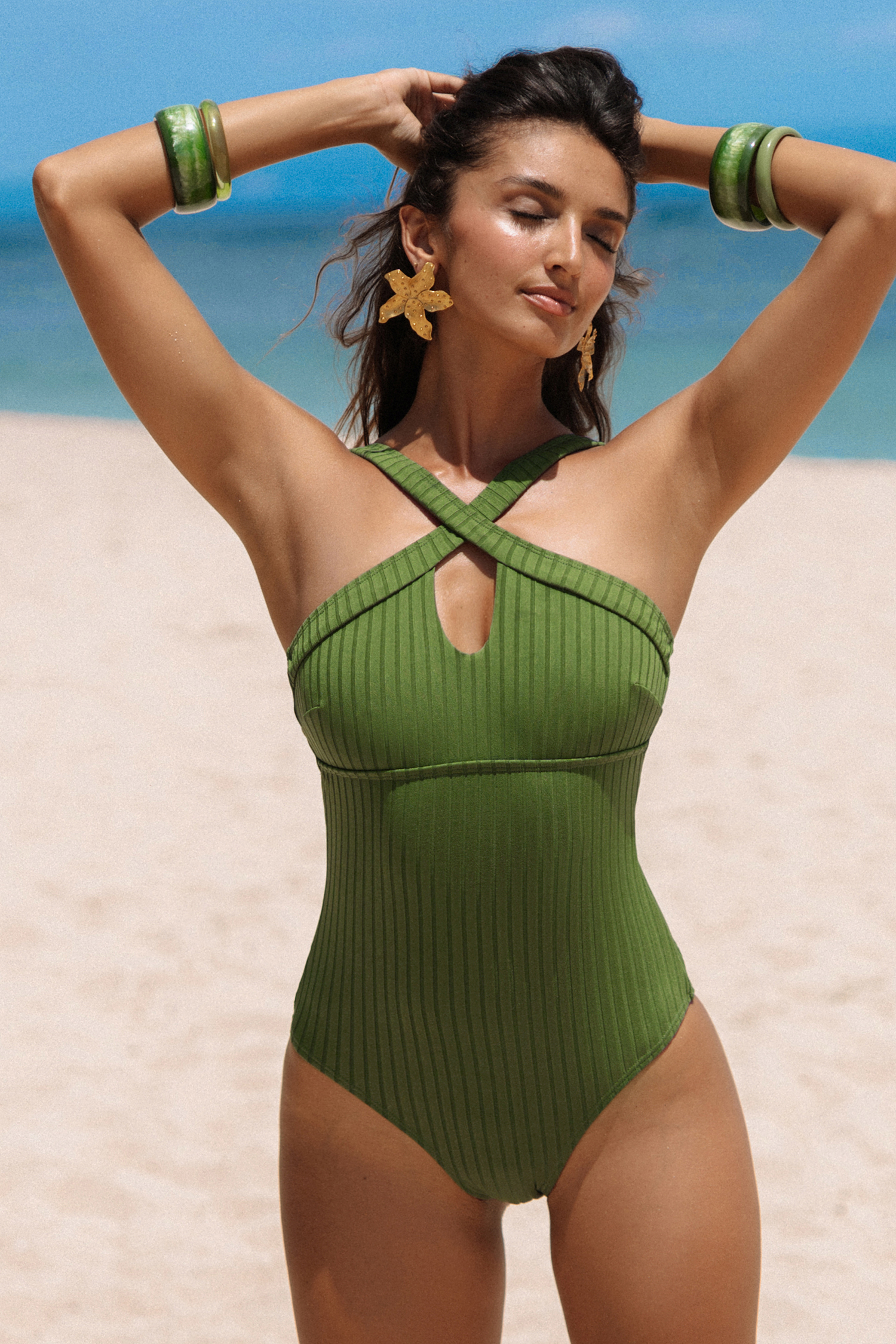 Maillot de bain une pièce à col haut côtelé